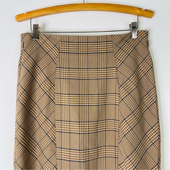 7th Avenue brown black tan plaid pleated ruffle preppy academia midi skirt 8 - Picture 2 of 7